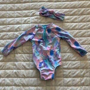 Andy & Evan Tie-Dye Baby Swimsuit w/ Headband